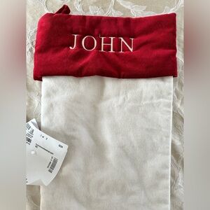 Pottery Barn NWT Large Personalized Classic Velvet White and Red Stocking